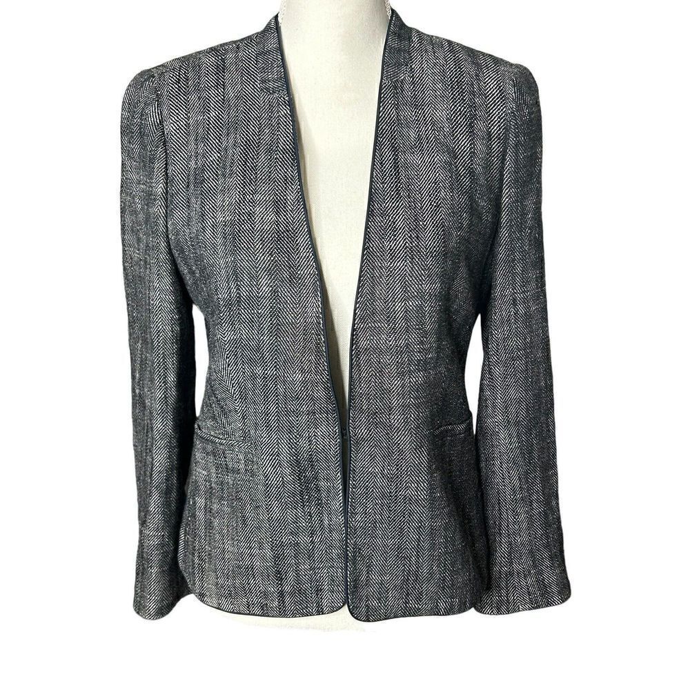J. CREW GOING OUT BLAZER LINEN TWEED BLACK HOOK AND EYE Sz 4